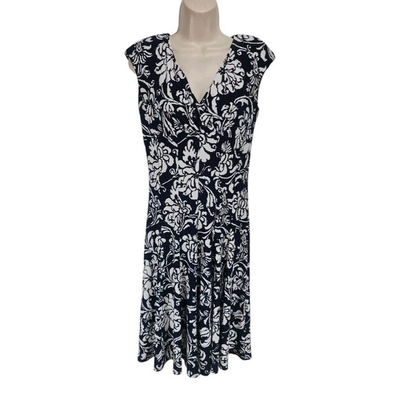 RALPH LAUREN Women Mini Flare Dress Size 4 Floral Stretchy Jersey V-Neck 270AP - Picture 1 of 4